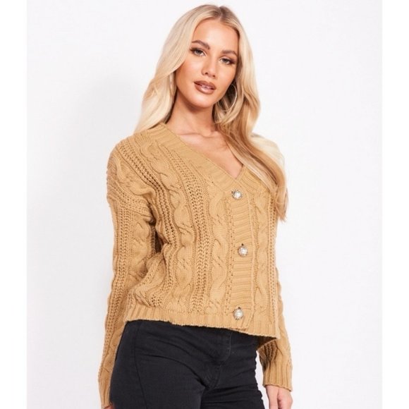 Brown Knitted Long Sleeve V-Neck Loose Fit Sweater Cardigan - Picture 5 of 8